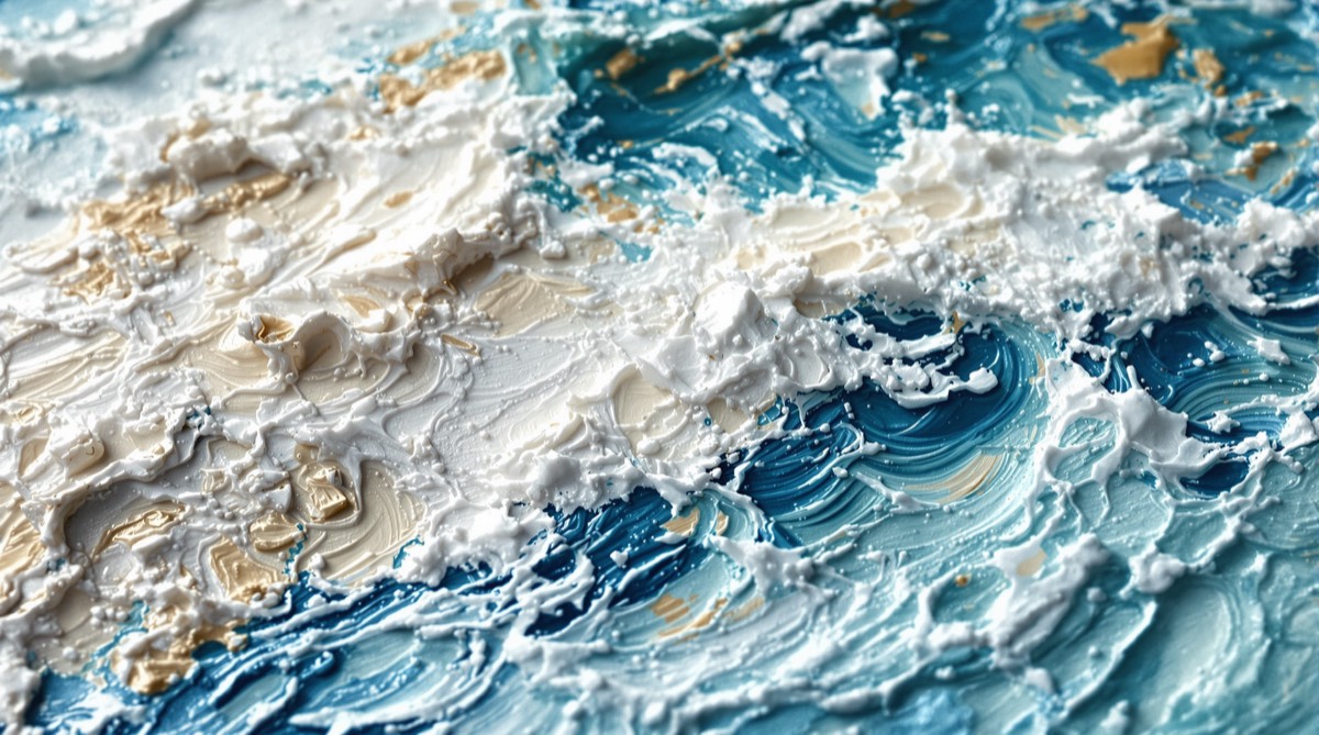 Close-up of impasto brushwork in a coastal plein-air oil painting